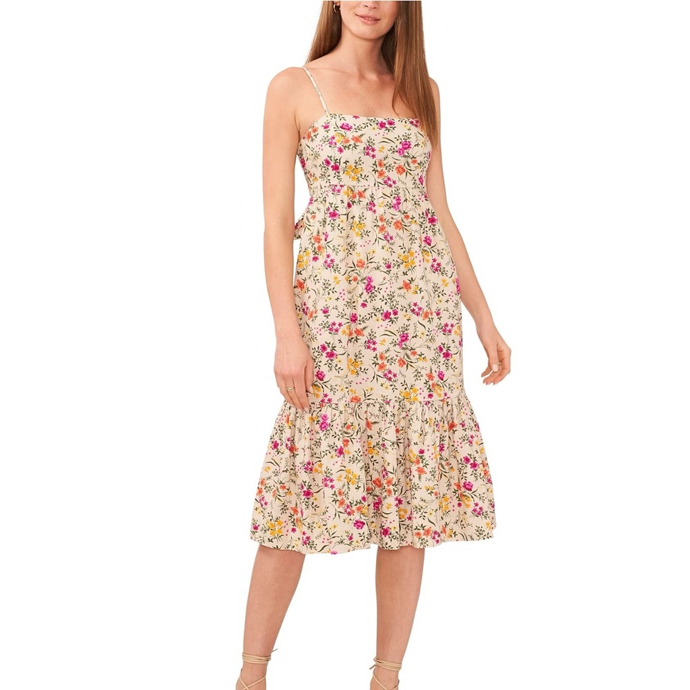 Chelsea & Violet Linen Floral Strapless Dress Size Medium Tan